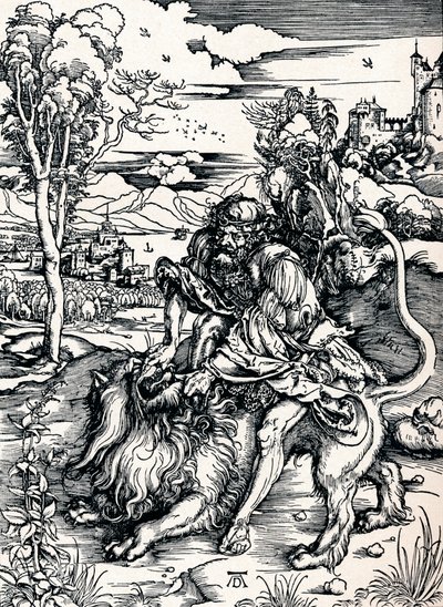 Samson Rending the Lion, 1497 1906 av Albrecht Dürer