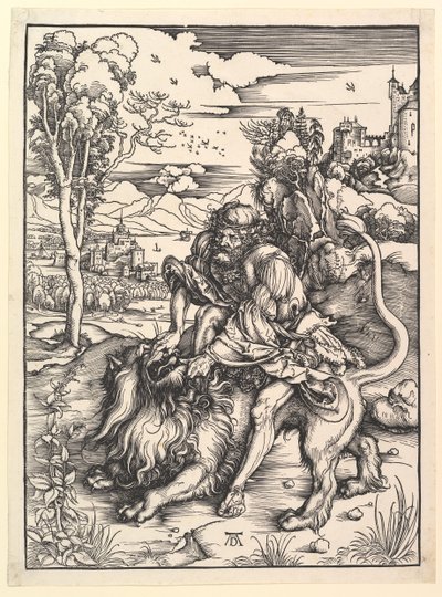 Samson Rending the Lion, ca. 1497-98. av Albrecht Dürer