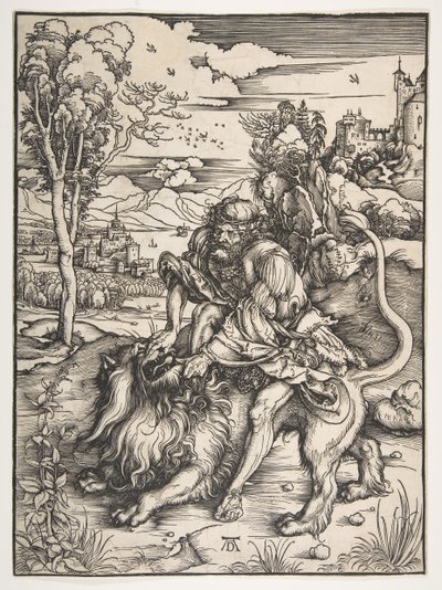 Samson Rending the Lion, ca. 1497-98. av Albrecht Dürer