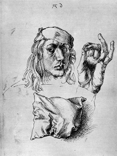 Selvportrett med en pute, 1493, 1936 av Albrecht Dürer