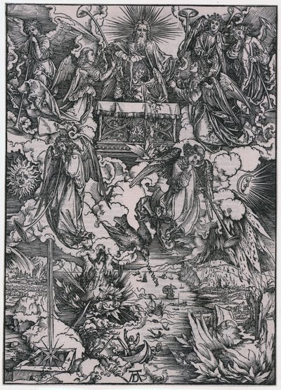 Sju engler med trompeter, figur VI, blad 8 fra serien «Apokalypsen» av Albrecht Dürer
