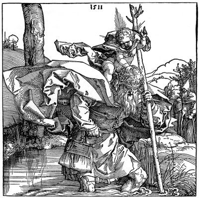 St Christopher som bærer spedbarnet Kristus, 1511, 1936 av Albrecht Dürer