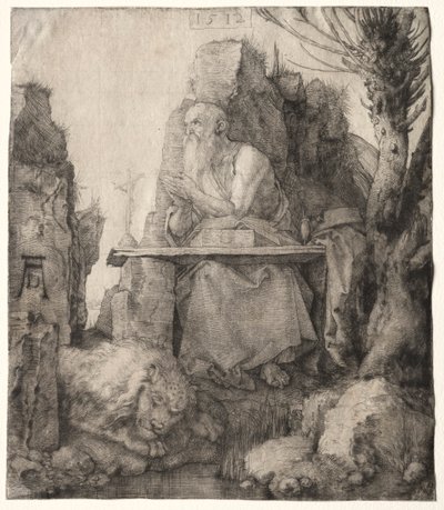 St. Jerome sitter i nærheten av en Pollard Willow av Albrecht Dürer