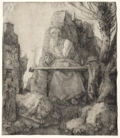 St. Jerome sitter i nærheten av en Pollard Willow av Albrecht Dürer