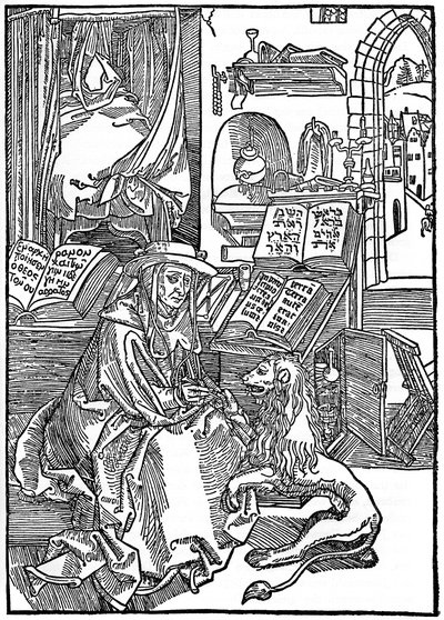 St. Jerome i studiet hans trekker en torn fra en løvepote, 1492, 1936 av Albrecht Dürer