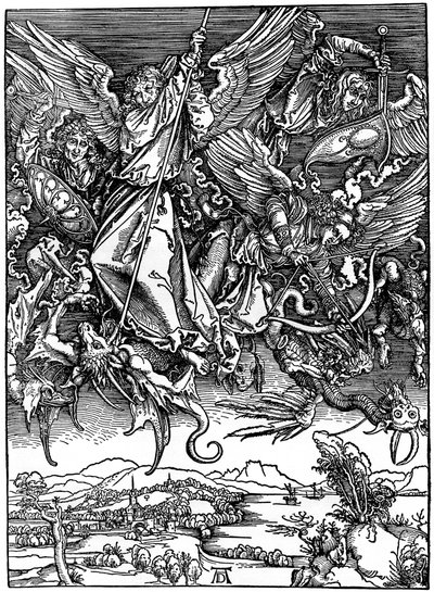 St. Michael kjemper med dragen, 1498, 1936 av Albrecht Dürer