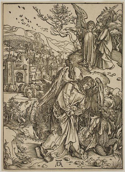 Engelen som viser St. Johannes det nye Jerusalem av Albrecht Dürer