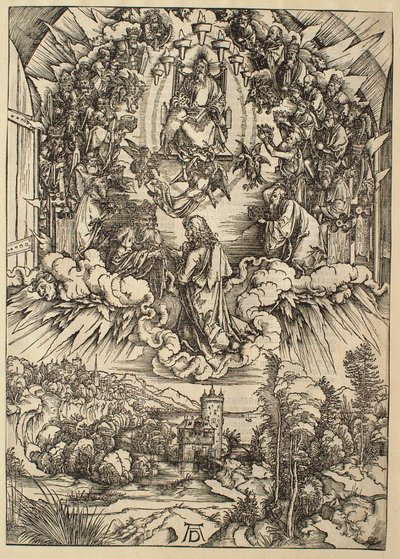 Apokalypsen: Sankt Johannes foran Gud og de eldste av Albrecht Dürer