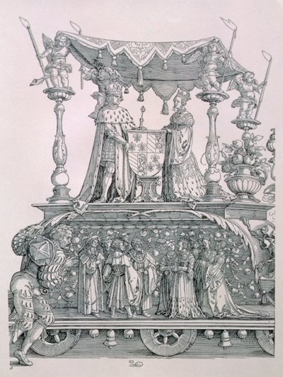 Det burgundiske ekteskapet eller triumftoget til keiser Maximilian I av Tyskland (1459-1519) som viser bryllupsvognen til Maximilian og Maria av Burgund (1458-82), pub. 1526 (detalj av Albrecht Dürer