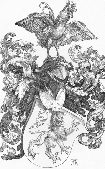 Våpenskjoldet med en løve og en hane, c1502-1503, 1906 av Albrecht Dürer