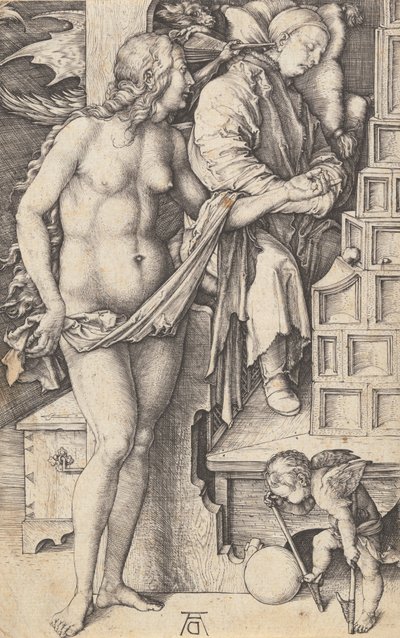 The Dream of the Doctor Temptation of the Idler, 14981499. av Albrecht Dürer