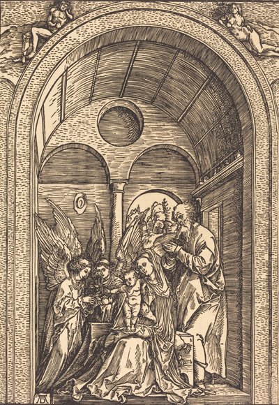 Den hellige familie med to engler i en hvelvet sal, ca. 1504. av Albrecht Dürer