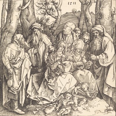 Den hellige familie med to musikkskapende engler, 1511. av Albrecht Dürer