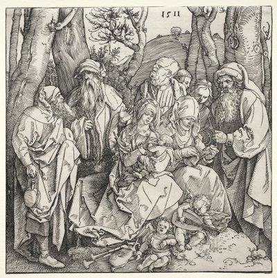 Den hellige familie med to musikerengler av Albrecht Dürer