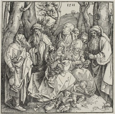 Det hellige slektskap og to musikalske engler av Albrecht Dürer