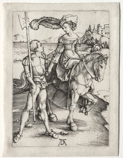 Lady Riding og Landsknecht av Albrecht Dürer
