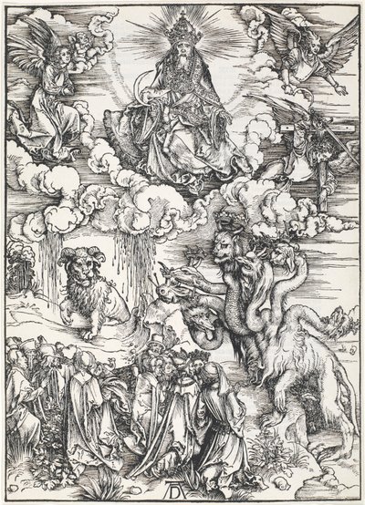Det syvhodede udyret og udyret med lammehorn, fra The Apocalypse of St. John, 1496-98 av Albrecht Dürer