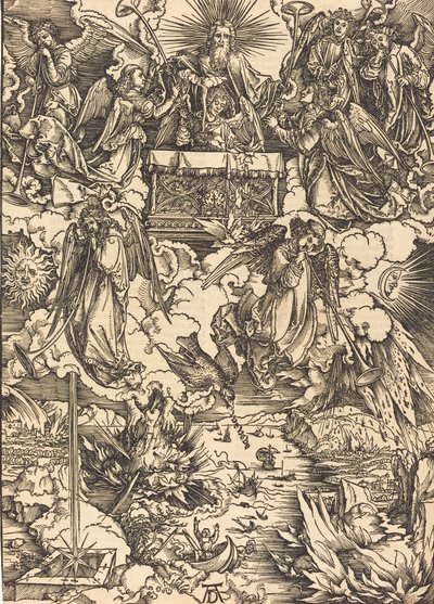 De syv englene med trompetene, sannsynligvis ca. 14961498. av Albrecht Dürer