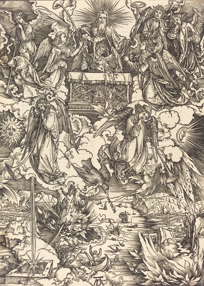 De syv englene med trompetene, sannsynligvis ca. 14961498. av Albrecht Dürer