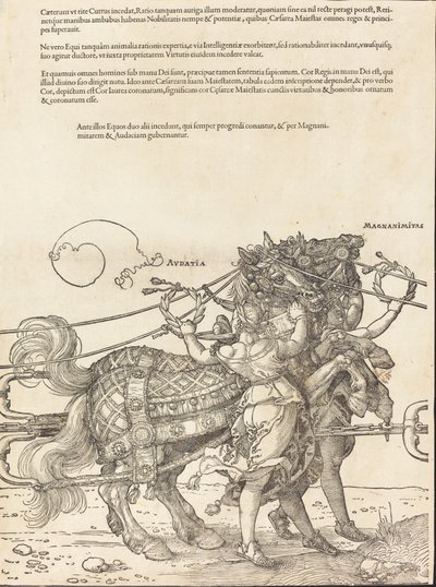 The Triumphal Chariot of Maximilian I The Great Triumphal Car [plate 7 av 8], 1523 latinsk utgave. av Albrecht Dürer