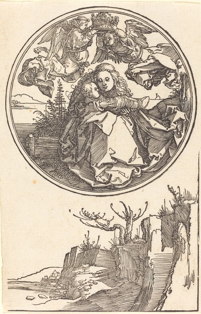 Jomfruen kronet av to engler over et landskap, i eller før 1515. av Albrecht Dürer