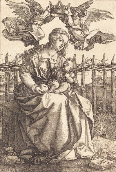Jomfruen og barnet kronet av to engler, 1518. av Albrecht Dürer