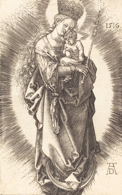 Jomfruen og barnet på en halvmåne med et septer og en stjernekrone, 1516. av Albrecht Dürer