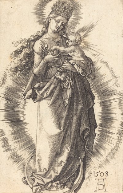Jomfruen og barnet på en halvmåne med en stjernekrone, 1508. av Albrecht Dürer