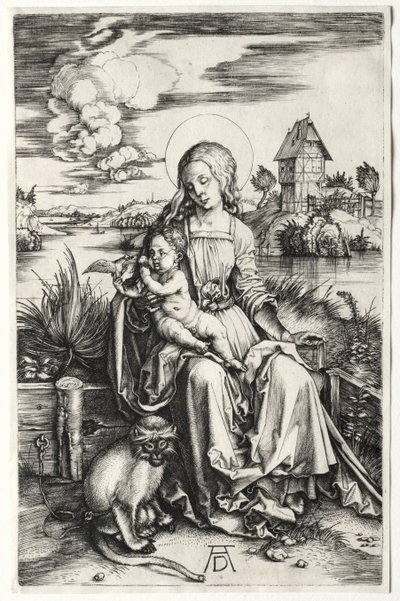Jomfruen og barnet med en ape, ca. 1498. av Albrecht Dürer