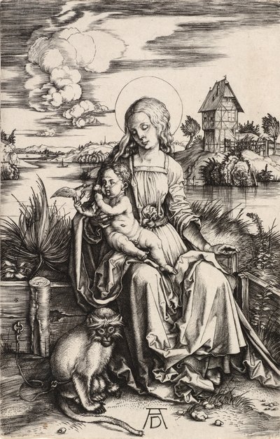 Jomfruen og barnet med apen, ca. 1498. av Albrecht Dürer