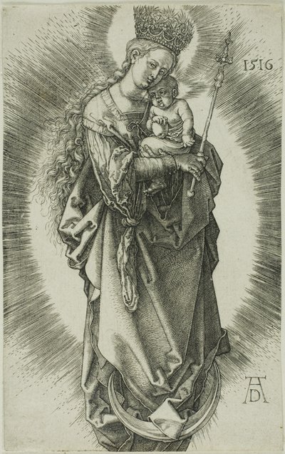 Jomfruen på en halvmåne med en krone av stjerner og et septer av Albrecht Dürer
