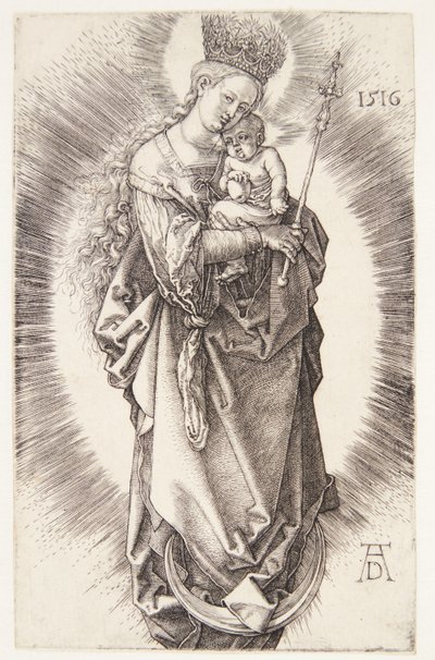Jomfruen på en halvmåne med en krone av stjerner og et septer av Albrecht Dürer