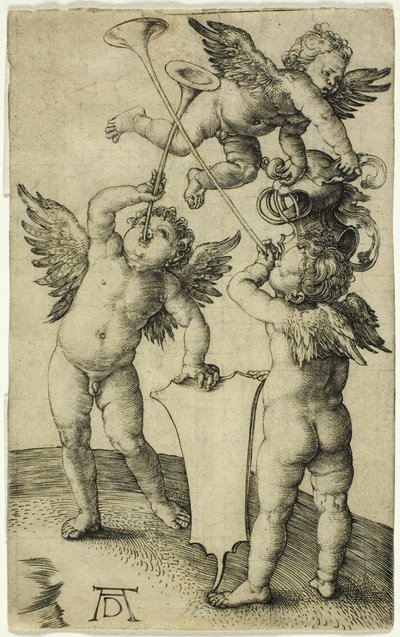 Tre Putti med skjold og hjelm av Albrecht Dürer