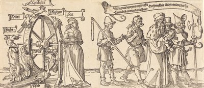 Tid og en rev som snur lykkehjulet med folk i alle rangerer til høyre, sannsynligvis 1526. av Albrecht Dürer