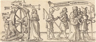 Tid og en rev som snur lykkehjulet med folk i alle rangerer til høyre av Albrecht Dürer