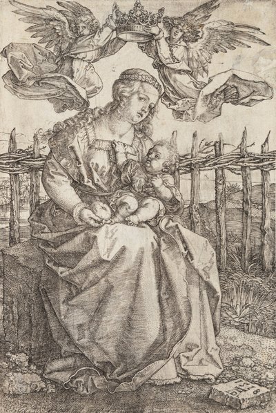 Jomfru Maria kronet av to engler, 1518 av Albrecht Dürer