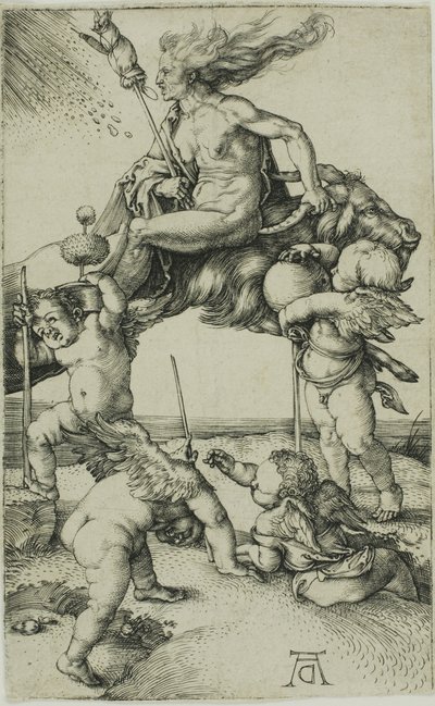 Heks som rir baklengs på en geit av Albrecht Dürer