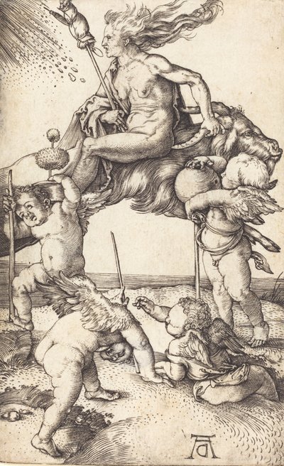 Heks som rir på en geit, ca. 15001501. av Albrecht Dürer