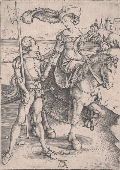 En dame til hest og et Lansquenet av Albrecht Dürer