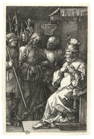 Kristus før Kaifas. 1512 (Burin-gravering på kobber) av Albrecht Dürer