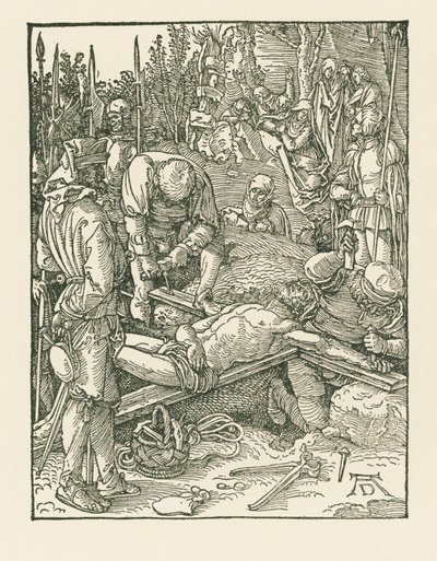 Kristus blir naglet til korset, ca. 1509 (tresnitt) av Albrecht Dürer or Duerer