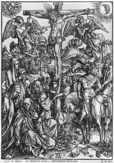 Kristus på korset (tresnitt) (s/hvitt bilde) av Albrecht Dürer