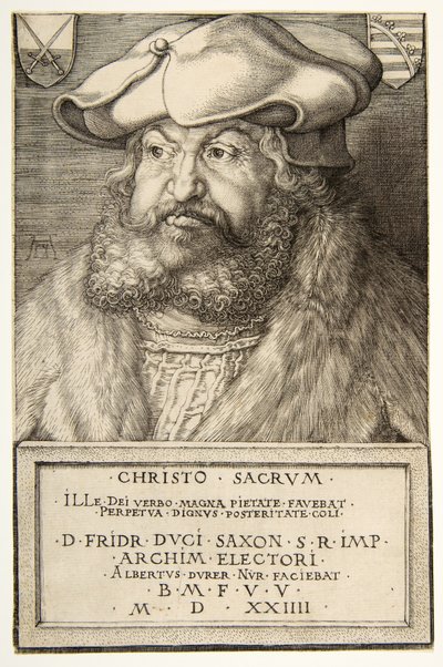 Frederick the Wise, kurfyrst av Sachsen, pub. 1524 (gravering) av Albrecht Dürer