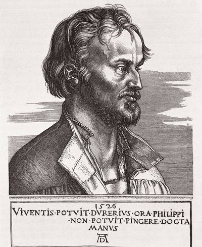 MELANCHTON, Philipp Schwarzerd, kalt (1497-1560). Teolog og Luthers samarbeidspartner (gravering) av Albrecht Dürer