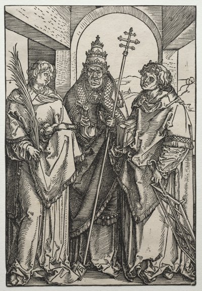 De hellige Stephen, Sixtus og Lawrence, ca. 1504-05 (tresnitt) av Albrecht Dürer or Duerer