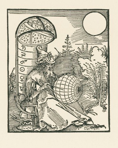 Sittende astronom som holder en globus av Albrecht Dürer or Duerer