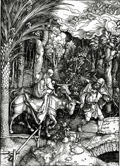 The Flight into Egypt, fra 'Life of the Virgin'-serien, utgitt i 1511 (tresnitt) av Albrecht Dürer