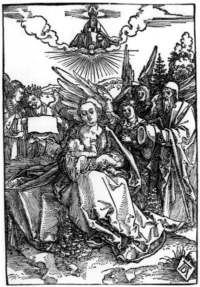 Den hellige familie med fem engler, ca. 1504 (tresnitt) av Albrecht Dürer