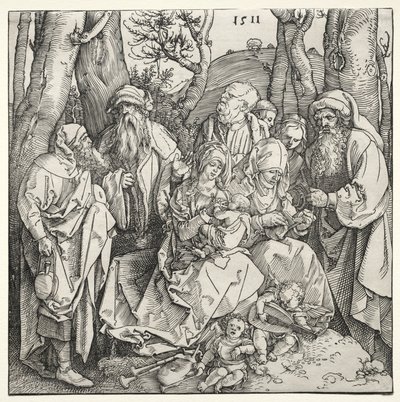 Den hellige familie med to musikerengler av Albrecht Dürer or Duerer