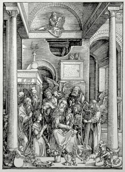 Jomfruen og barnet med hellige (tresnitt) av Albrecht Dürer